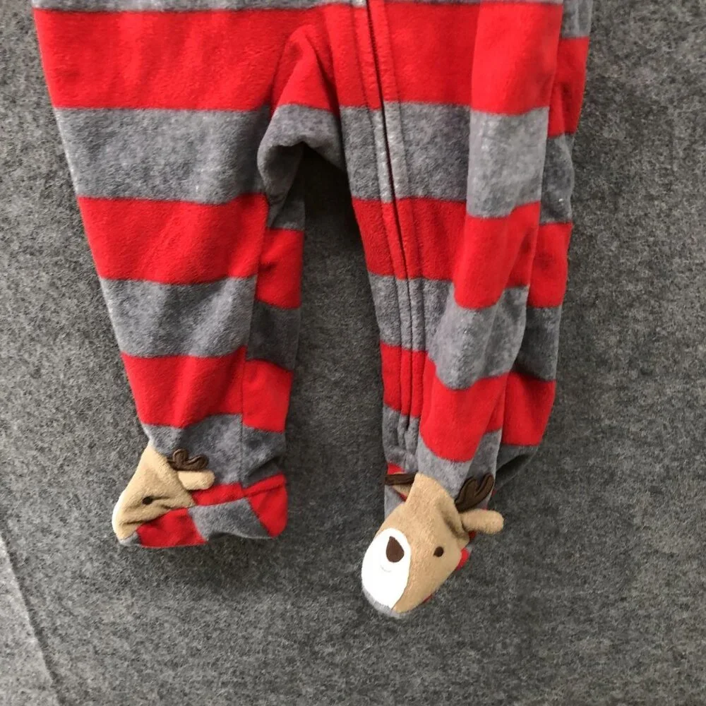 NWT Carter's Baby 9M Christmas Footed Fleece Pajama One Piece Reindeer Striped‎